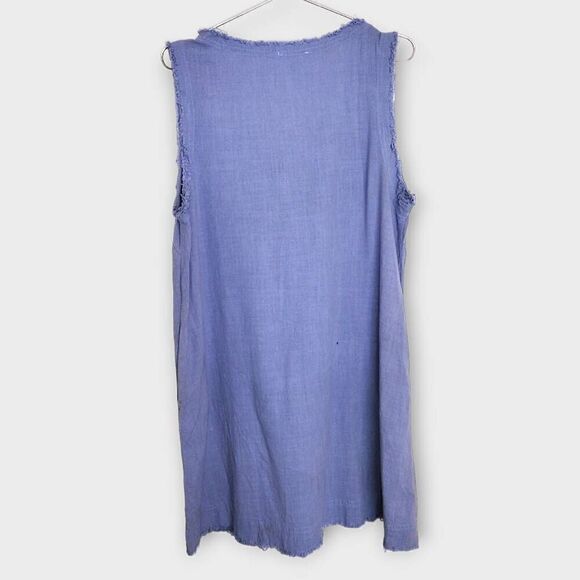 Umgee Womens Dress Sz Medium Blue Chambray Raw Edges Pockets Cottagecore Casual - Picture 2 of 14